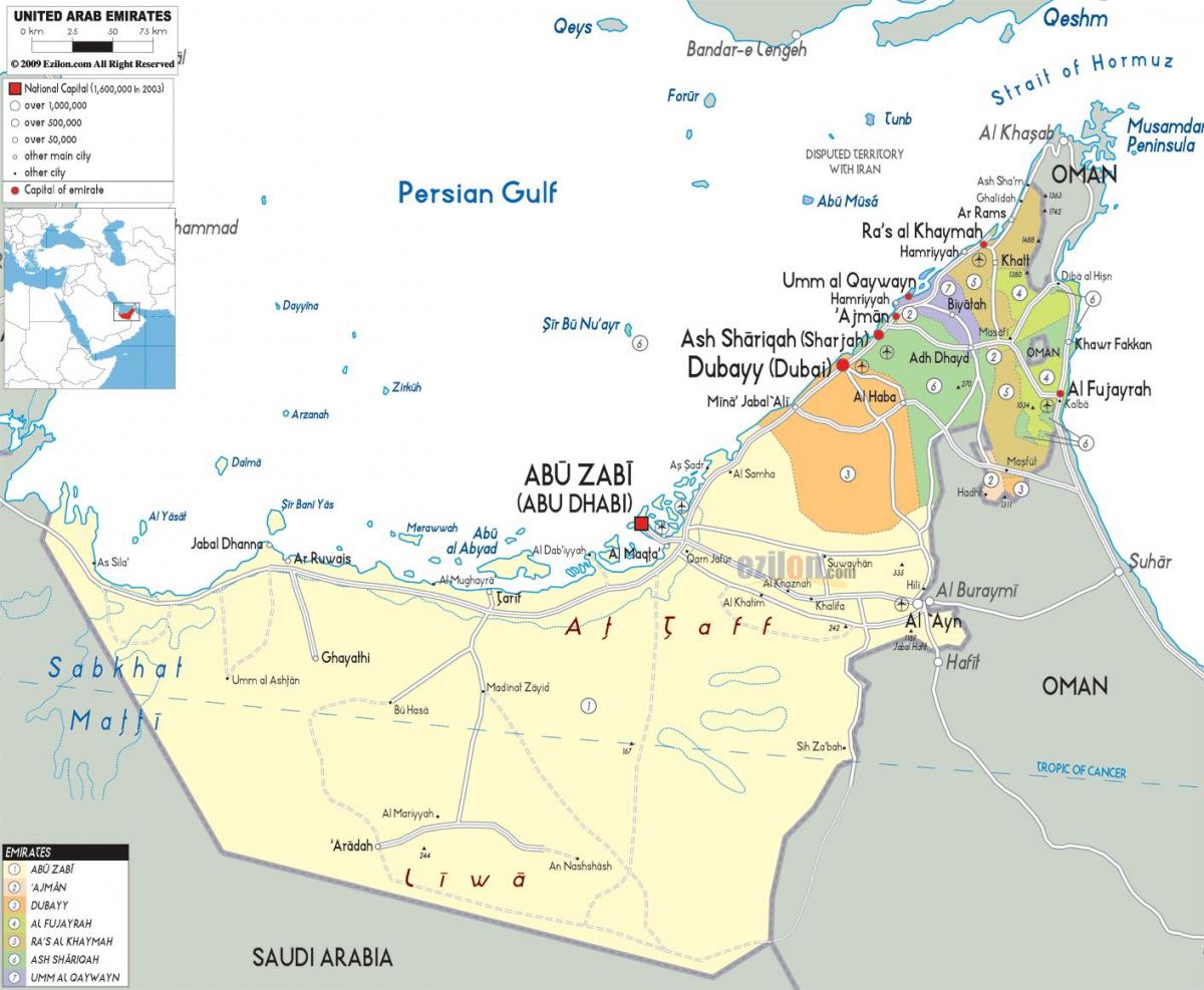 politisk kort over Dubai