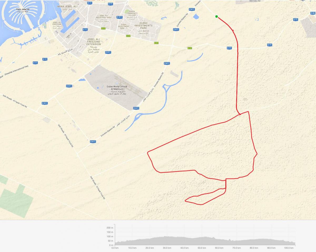 Al Qudra cykelsti placering på kort
