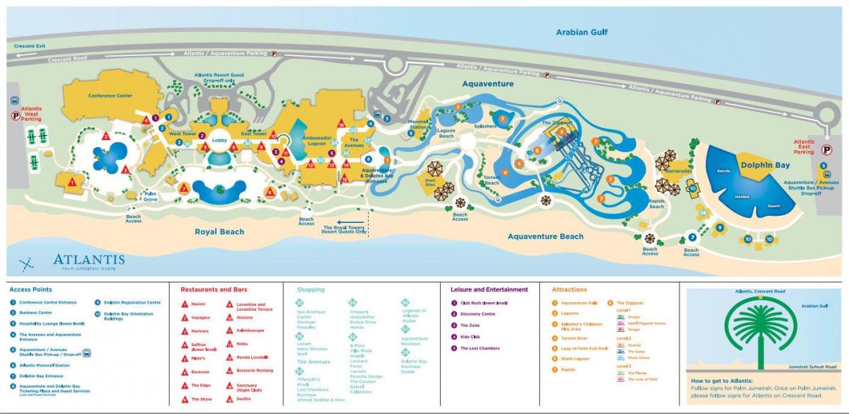 kort over Atlantis i Dubai