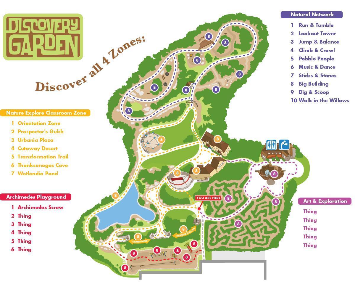 Discovery Gardens og placering på kort