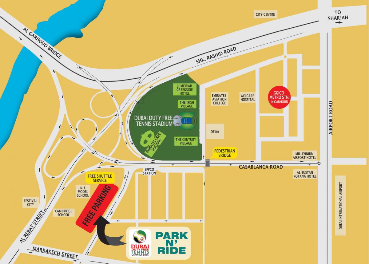 Dubai duty free tennis stadium placering på kort