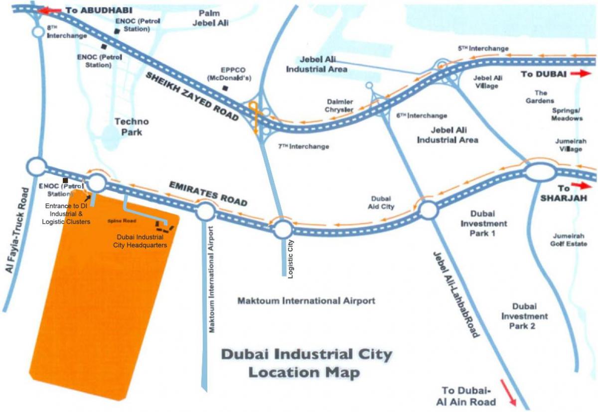 kort over Dubai industrielle by
