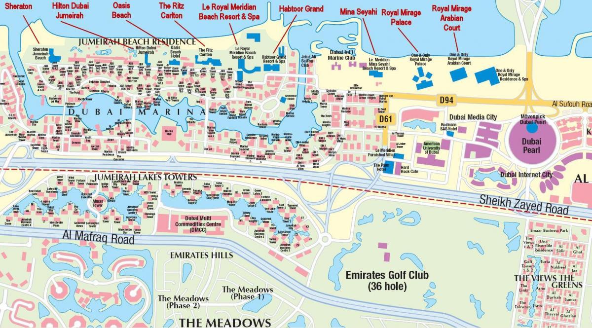 Dubai marina kort med bygning navne