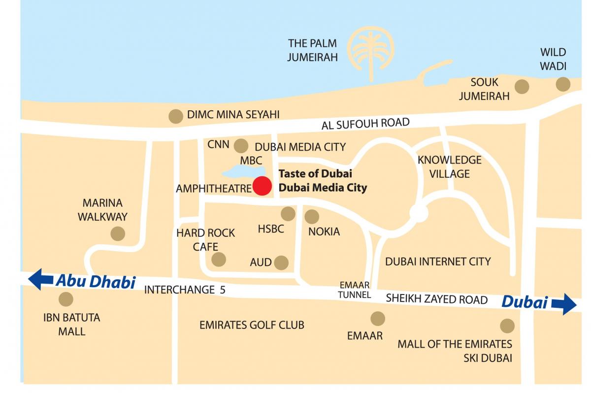 Dubai media city placering på kort