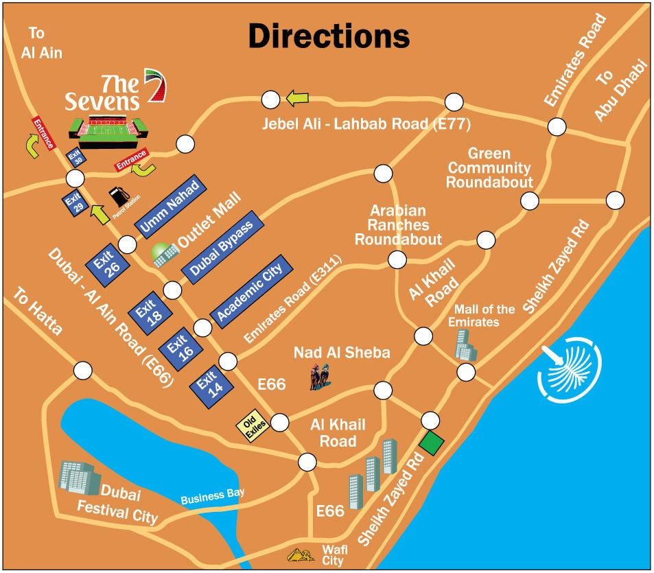 rugby Sevens Dubai placering på kort